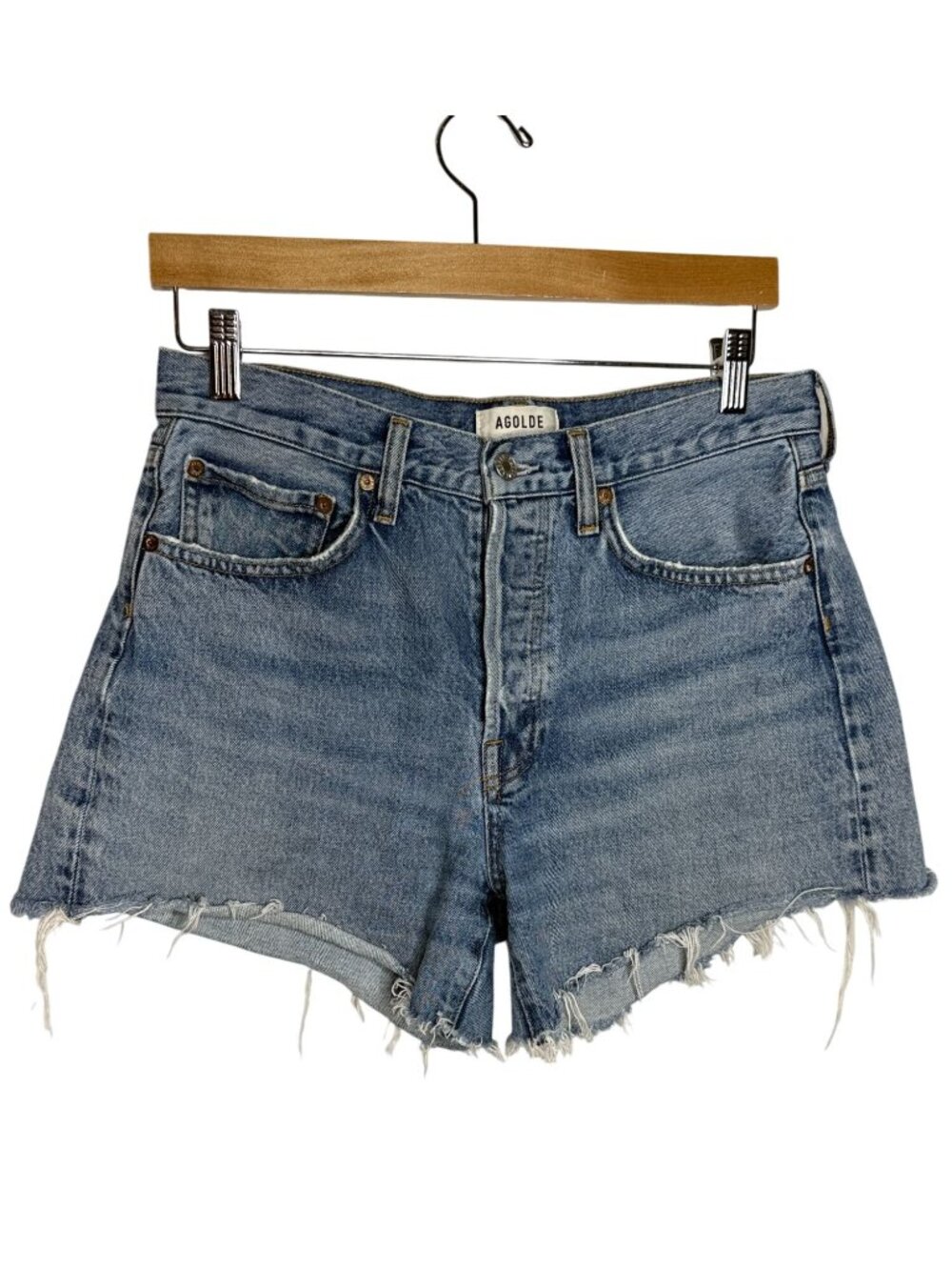 AGOLDE Parker Long Womens 27 Denim Shorts High Rise Cutoff Organic Cotton 90s